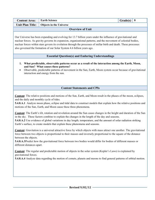 Grade 8 Earth Science Objects In The Universe Pdf