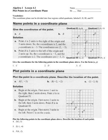 Algebra 1 Lesson 4.1 Plot Points in a Coordinate Plane