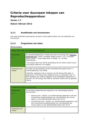 Criteria voor duurzaam inkopen van Reproductieapparatuur - Pianoo