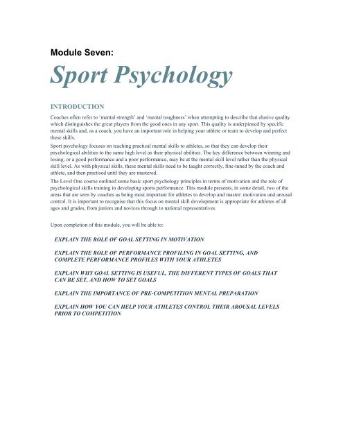 Module Seven: Sport Psychology - Sport Manawatu