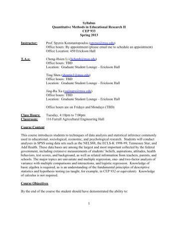 Syllabus Quantitative Methods in Educational Research II CEP 933 ...