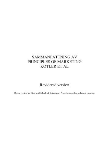 SAMMANFATTNING AV PRINCIPLES OF MARKETING KOTLER ET ...