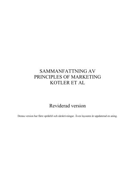 SAMMANFATTNING AV PRINCIPLES OF MARKETING KOTLER ET ...