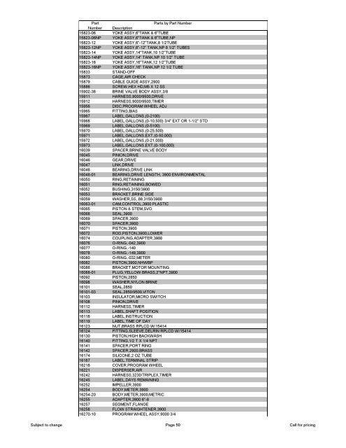 View USA Fleck Parts List sorted by PART NUMBER - Watergroup