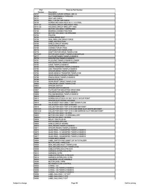 View USA Fleck Parts List sorted by PART NUMBER - Watergroup