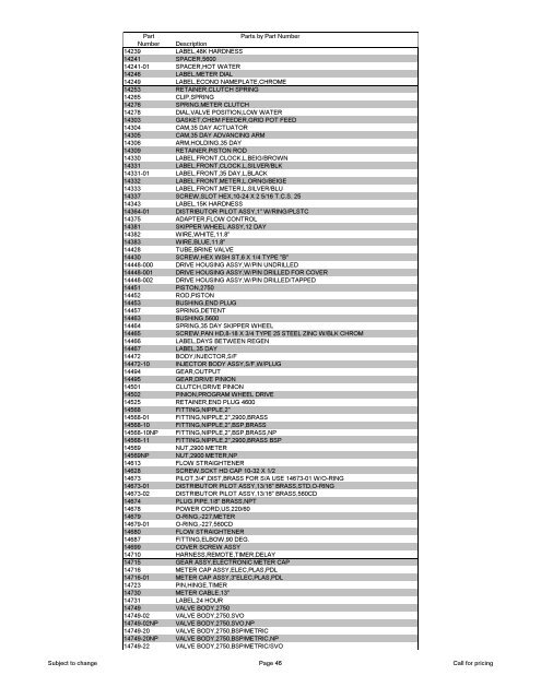 View USA Fleck Parts List sorted by PART NUMBER - Watergroup