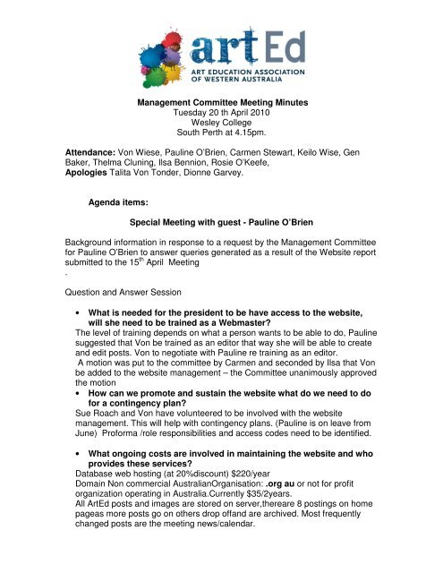 Management Committee Meeting Minutes Tuesday 20 Th April 2010 Images, Photos, Reviews