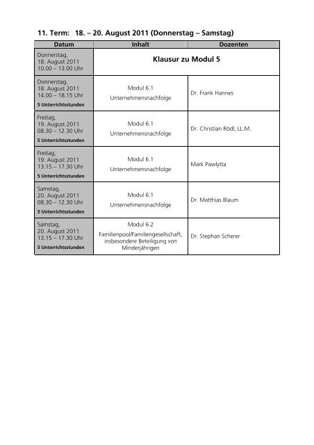 Time Table Unterrichtsstunden: 432 / Zeitstunden: 324