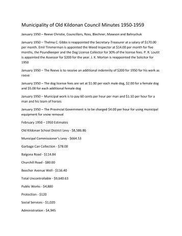 Municipality of Old Kildonan Council Minutes 1950-1959 - Miles ...