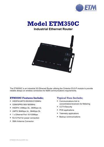Model ETM350C Industrial Ethernet Router - ETM MÃ¤tteknik AB