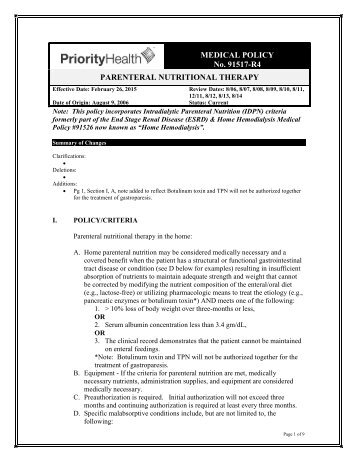 Parenteral Nutrition Therapy in the Home - 91517 - Priority Health