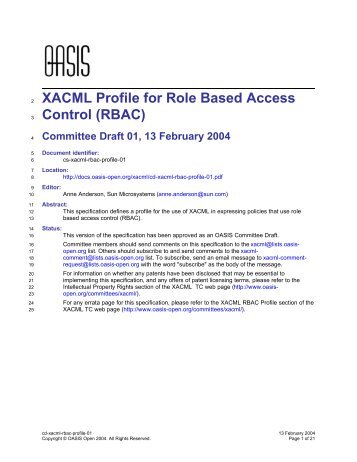 XACML Profile for Role Based Access Control (RBAC) - CD