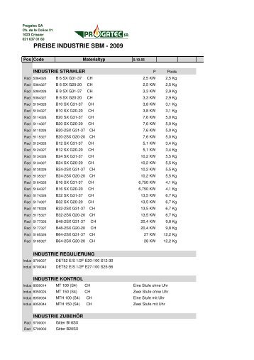 INDUSTRIE - Kalkulierungsblatt - 2009-10 - Progatec SA
