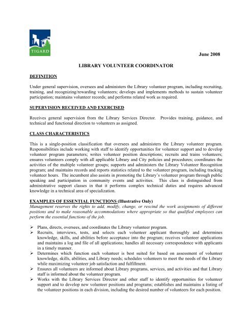 Library Volunteer Coordinator - City of Tigard