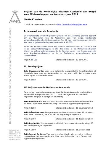 overzicht prijzen 2011_K - Koninklijke Vlaamse Academie van ...