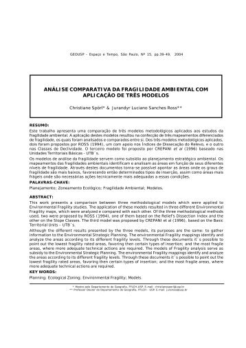 anÃ¡lise comparativa da fragilidade ambiental com aplicaÃ§Ã£o de trÃªs ...