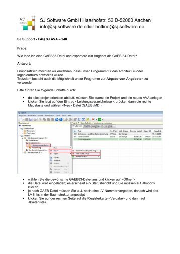 SJ Support - FAQ SJ AVA â 240 Frage - SJ Software GmbH