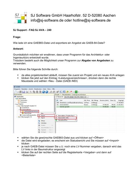 SJ Support - FAQ SJ AVA â 240 Frage - SJ Software GmbH