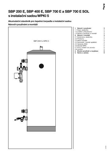 SBP 200 E, SBP 400 E, SBP 700 E a SBP 700 E SOL s instalaÃnÃ ...
