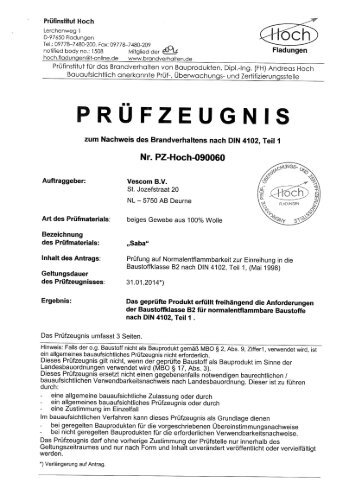 Prüfzertifikat DIN 4102-1, B2 - pdf 567 KB - Vescom