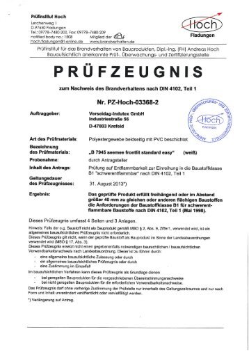 B1/DIN 4102 Zertifikat "Frontlit" - Billig-Banner24.de