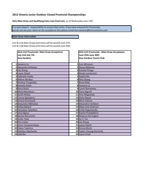 2012 Ontario Junior Outdoor Closed Provincial Championships