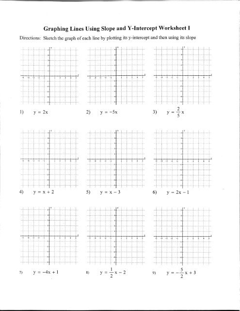 Graphing Lines Using Slope and Y-Intercept Worksheet 1