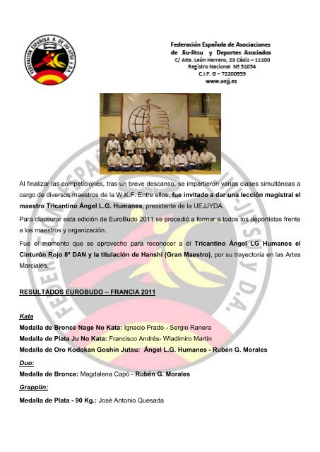 Memoria FEAJJYDA 2011 - FederaciÃ³n EspaÃ±ola A. de Jiu Jitsu y DA