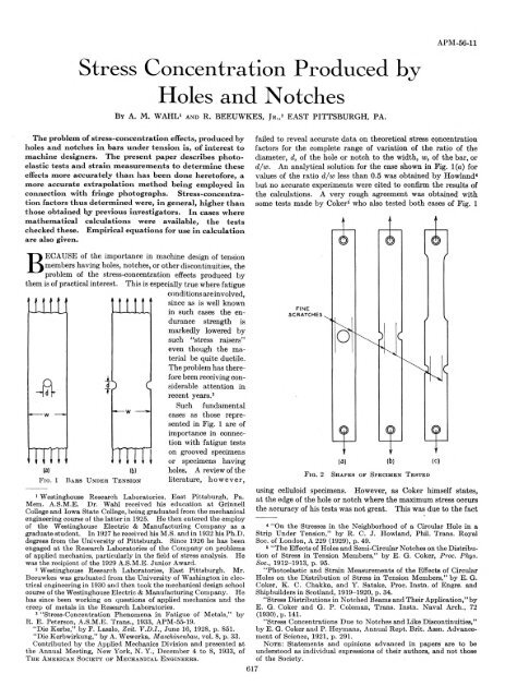 Stress Concentration Produced by Holes and Notches