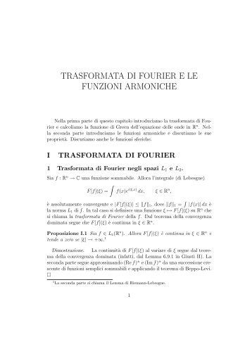 TRASFORMATA DI FOURIER E LE FUNZIONI ARMONICHE