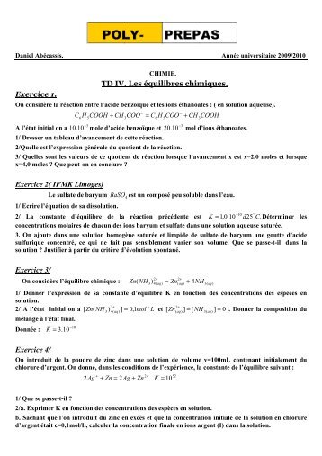 Chime TD 4 Equilibres chimiques - Poly-Prepas