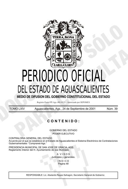 Periodico 39, 24 Septiembre 2001 - Gobierno de Aguascalientes