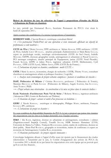 RÃ©sultat du jury Ã  propos de l'AO du 5/07/2011 - MinistÃ¨re du ...