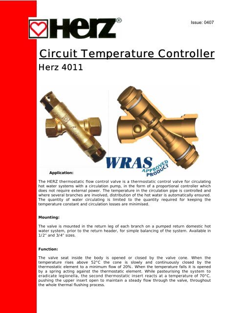 Circuit Temperature Controller - Herz Valves UK