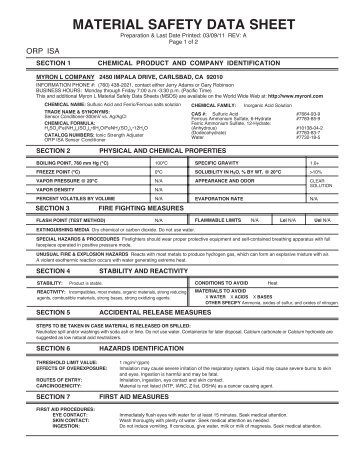 MATERIAL SAFETY DATA SHEET - Myron L Company