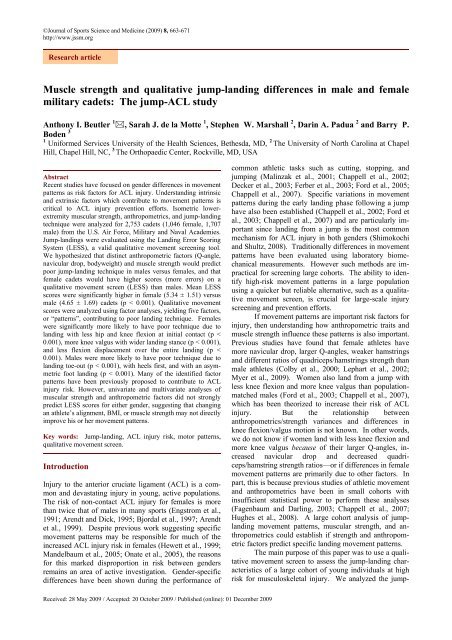 Muscle strength and qualitative jump-landing differences in male ...