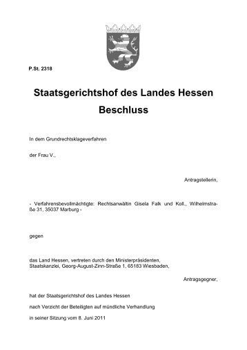 Staatsgerichtshof des Landes Hessen Beschluss