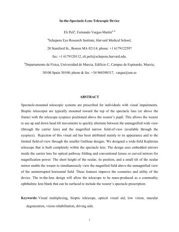 In-the-Spectacle-Lens Telescopic Device for Low Vision