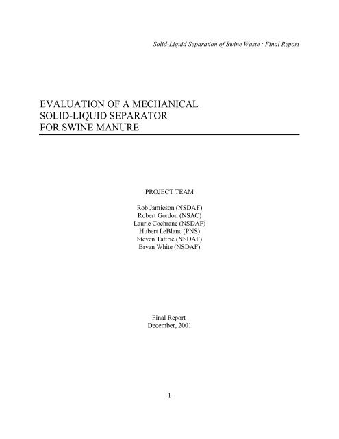 evaluation of a mechanical solid-liquid separator for swine manure