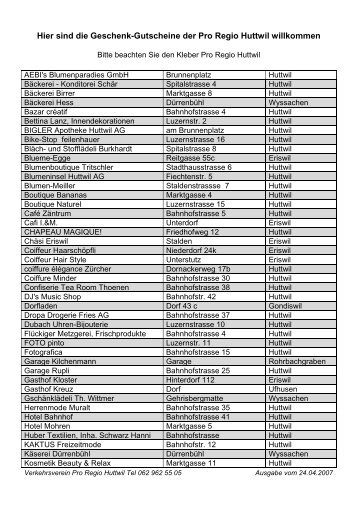 Hier sind die Geschenk-Gutscheine der Pro Regio Huttwil willkommen