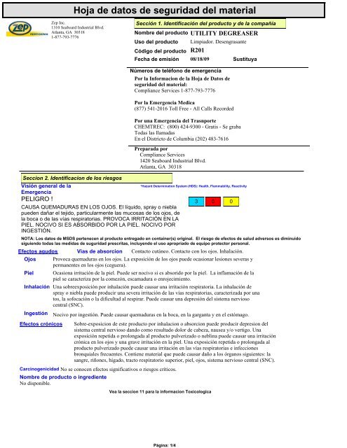 Hoja de datos de seguridad del material - Zep Professional