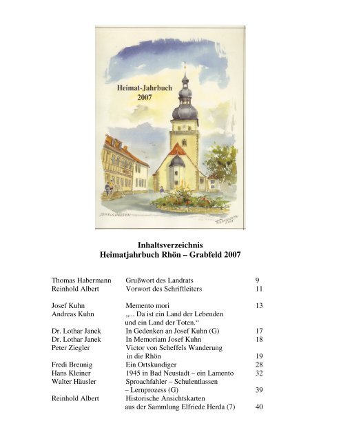 Inhaltsverzeichnis Heimatjahrbuch Rhön Grabfeld 2007