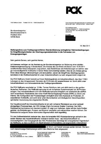Stellungnahme PCK Raffinerie GmbH - Bundesnetzagentur