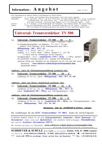 Trennverstärker TV 500 - SCHRIEVER & SCHULZ & Co. GmbH