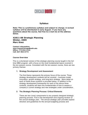 Syllabus 42811-88 Strategic Planning Winter, 2009 Marc Knez