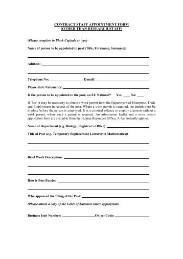 research contract staff appointment form human resources