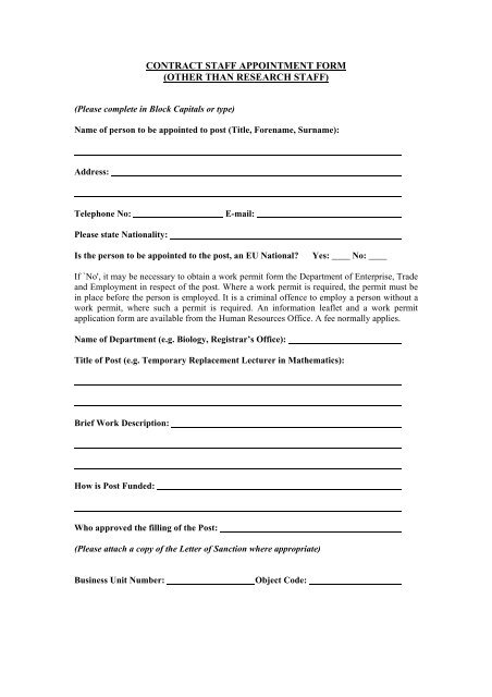 contract staff appointment form - Human Resources