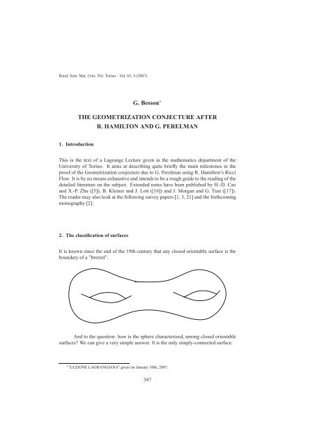 G. Besson THE GEOMETRIZATION CONJECTURE AFTER R ...