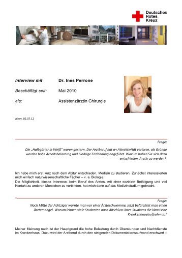 Interview vom 02.07.2012: Dr. Ines Perrone - DRK Krankenhaus Alzey