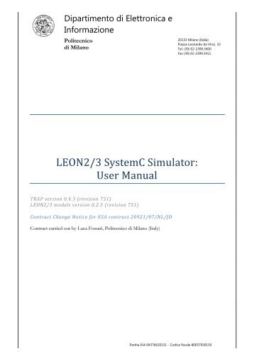 LEON2/3 SystemC Simulator: User Manual - Microelectronics - ESA